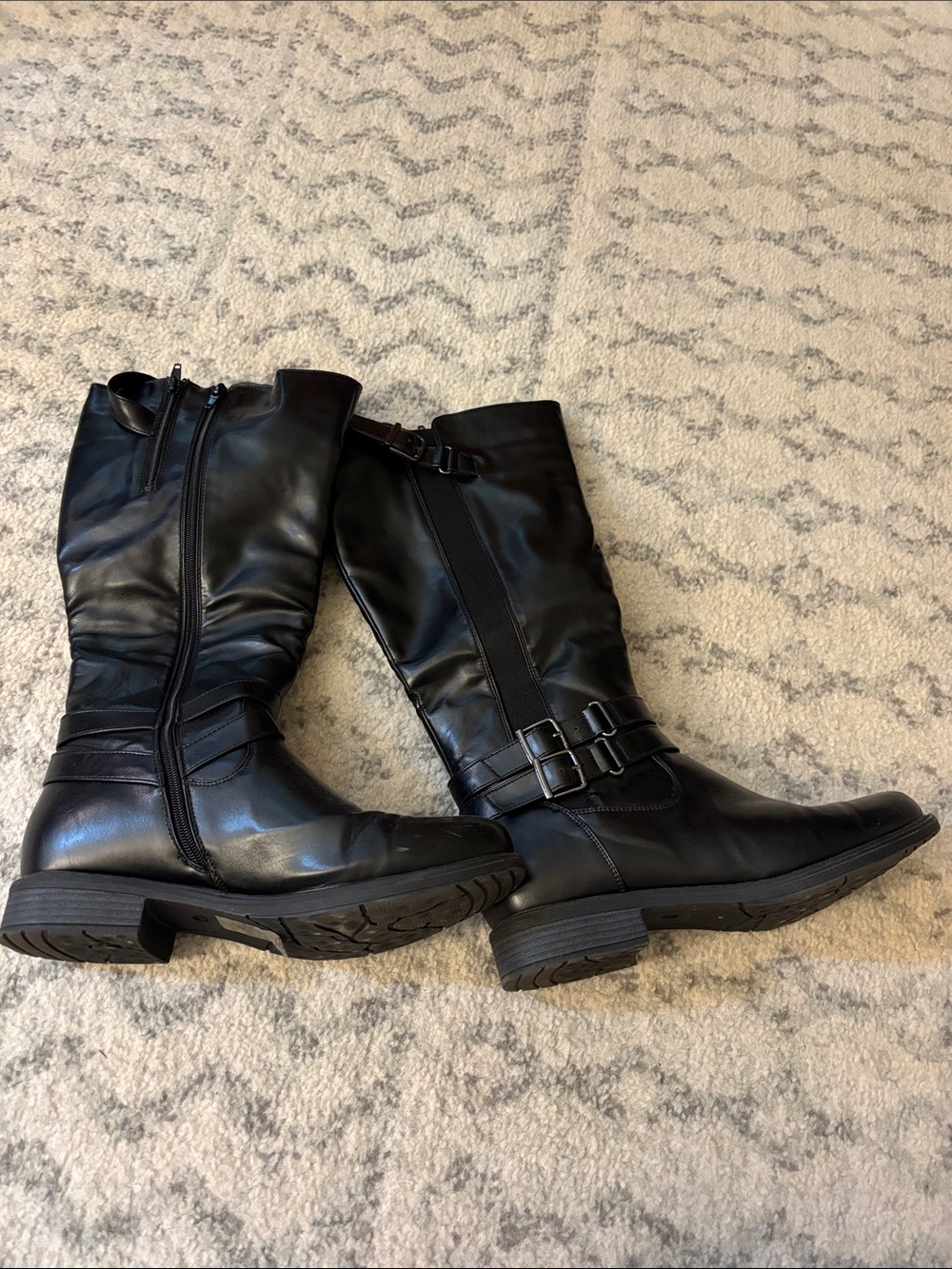 Women’s Black Mid-Calf Riding Boots with Buckle Detail